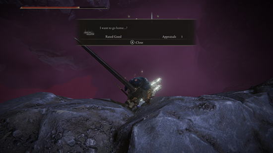 Mohgwyn Palace Approach Ledge Message